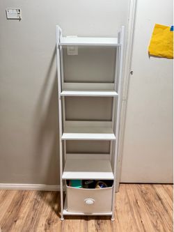 White 4-Tier Ladder Shelf with Storage Bin