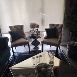 Two Lovely Suede Tough Button Chairs