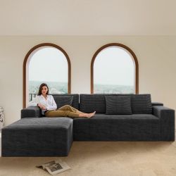 New Reversible Sectional Corduroy Sectional. Dark Grey. 104x69. Free Delivery!