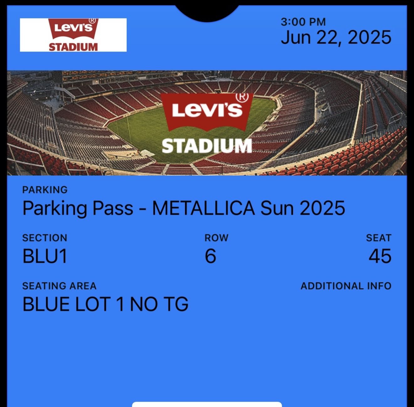 Metallica Parking Pass