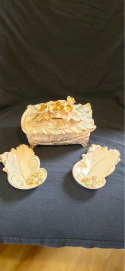 Floral Trinket Box Set with Dishes