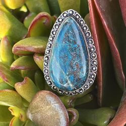 Deep Turquoise Blue Natural Azurite Sterling Silver Gemstone Ring Sz 7.5