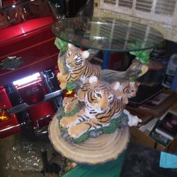 Tiger End Table With Glass Top