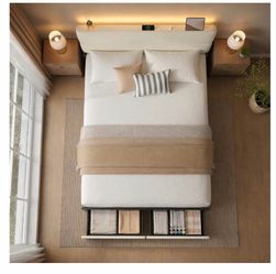 New Platform Bed Frame with Storage Drawers and LED Headboard