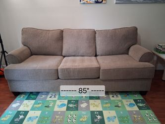 3-Seat Sofa Gray Fabric Couch