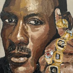 8x10  Jordan Championship Rings Original Oil Painting 