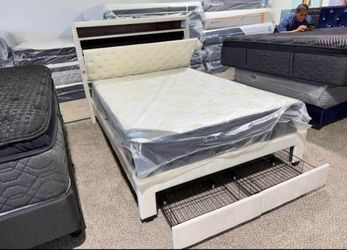 NEW FULL SIZE LED STORAGE BED WITH MATTRESS AND FREE DELIVERY