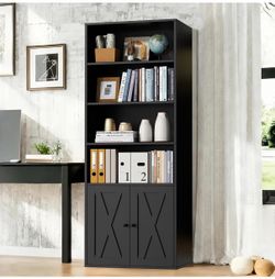 New 71" Black Farmhouse Bookcase with Doors & Storage $45 firm