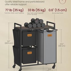 VASAGLE 26.4 Gal. (100 L) Laundry Hamper w/ 3 Compartments Laundry Sorter Shelves *** No Wheels***