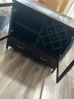 Black Bar Cabinet with Wine Rack and Drawers