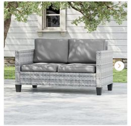 All-Weather Metal Frame Gray Wicker Outdoor Loveseat Patio Chaise Lounge with Gray Cushions