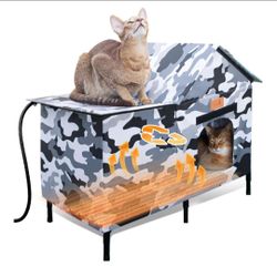 Lofkd Extra Large Heated Cat House for Outdoor Use Weatherproof with Elevated Base, Sturdy Winter Clawsable Cat Shelter
