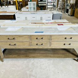 Brand New 84in Grey Oak Undermount Double Sink Bathroom Vanity with White Marble Top $949  