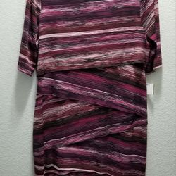 Burgundy/Black Stripe Dress, Sz-14, NEW