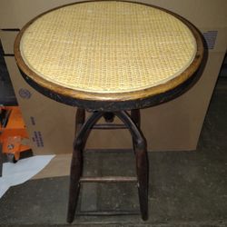 Vintage Cast Iron Wood And Wicker Stool