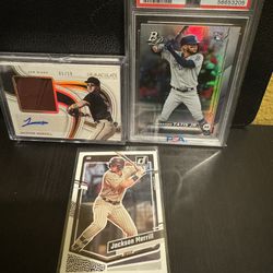 Jackson Merrill Rookie With Auto And Piece Of Glove, Fernando Tatis Rookie Baseball Card, Padres, Chargers