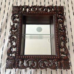 Syroco Wood Wooden Curio Shadow Box Mirror Shelf Vintage Retro Brown MCM