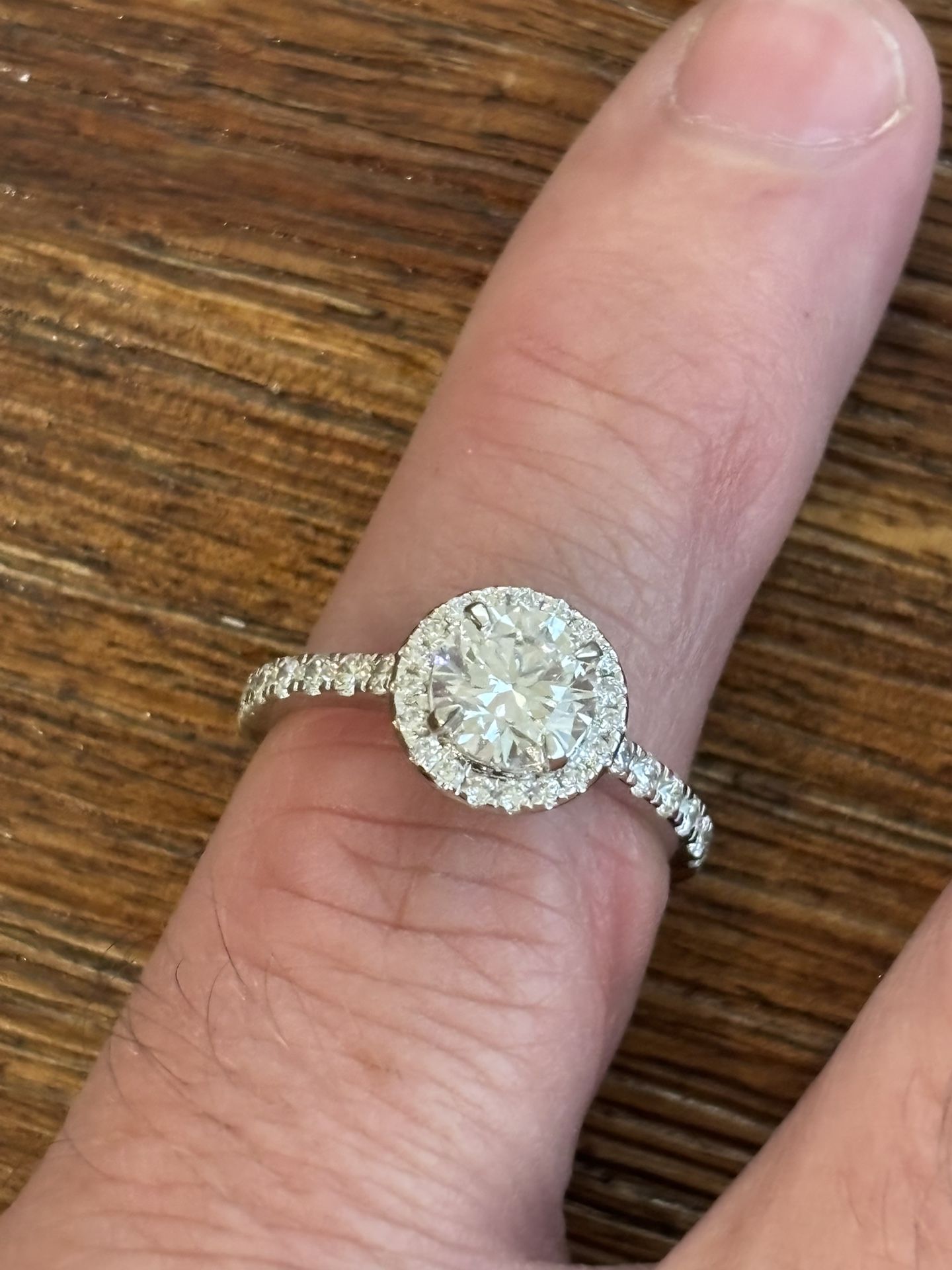 New 1.03 Carat Round Halo Diamond Engagement Ring 14k White Gold