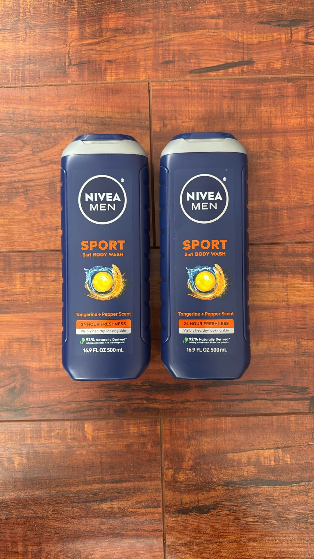 Nivea Men SPORT 3 In 1 Body Wash; 24 Hr Freshness: TANGERINE + PEPPER Scent; 16.9 oz Each ( 2 For $8)
