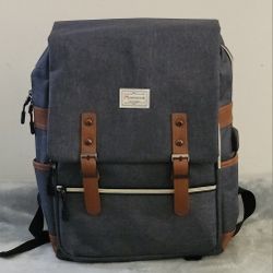 Modoker Vintage  Laptop Backpack with an external USB charging port – Gray