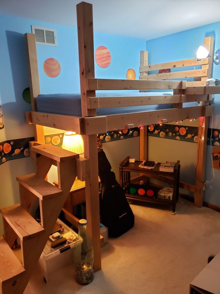 Twin bunk bed with stair case and mattress