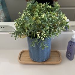 Home Decor -Blue Vase With Fake Plant 10.00