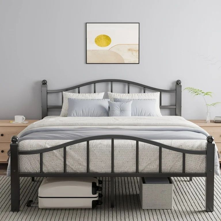 Metal Queen Bed Frames, Noise-Free Design & Underbed Storage Heavy Duty Queen Size Bed Frames with Headboard No Box Spring Needed/Tool-Free Assembly