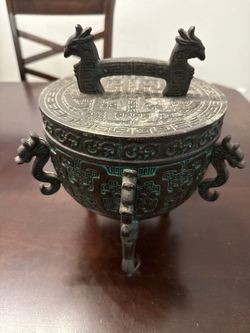 Chinese Bronze-Style Lidded Ritual Vessel