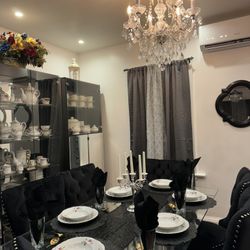 Dining Table, Chairs, Hutch 