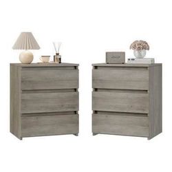 New Set of 2 Vintage Grey 3 Drawer Nightstands , Table Night Stand Cut-Out Handle, Sofa Side Table
