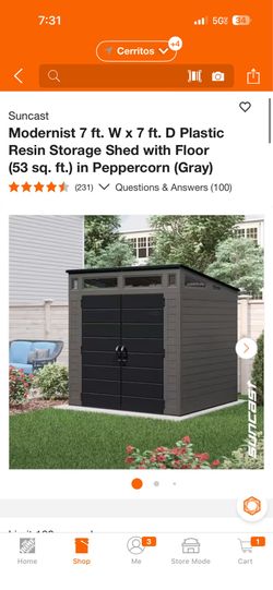 Suncast Modernist 7 ft. W x 7 ft. D Plastic Resin Storage Shed with Floor (53 sq. ft.) in Peppercorn (Gray)