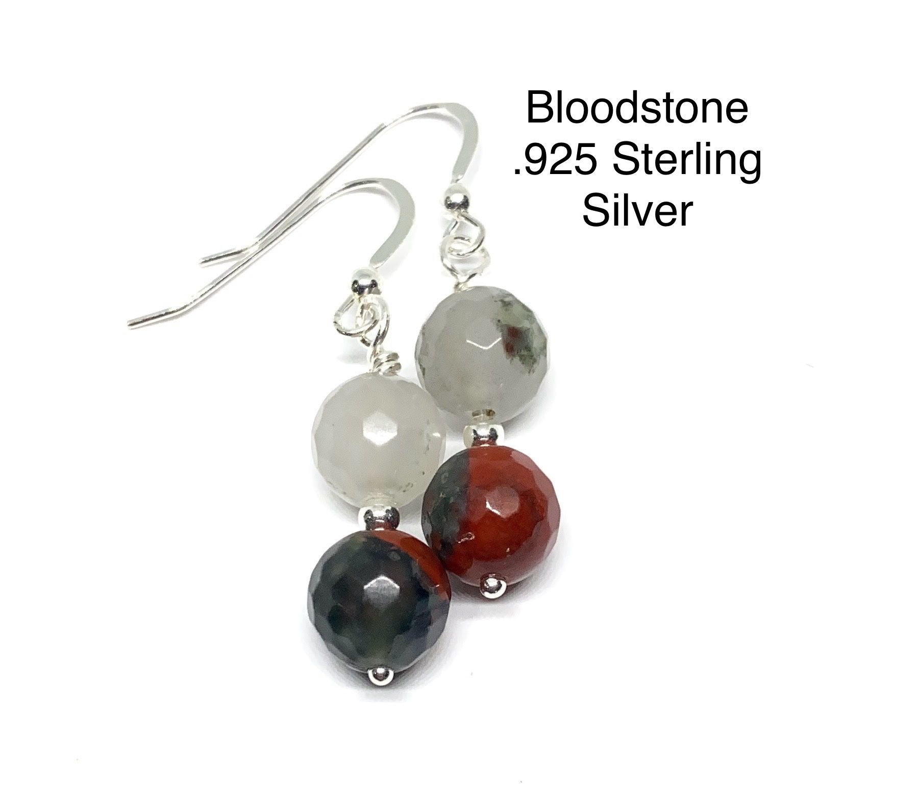 Bloodstone Jasper Genuine Stone .925 Hand Stamped Sterling Silver Earrings