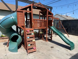 Wooden Backyard Playset with Slides and Swings