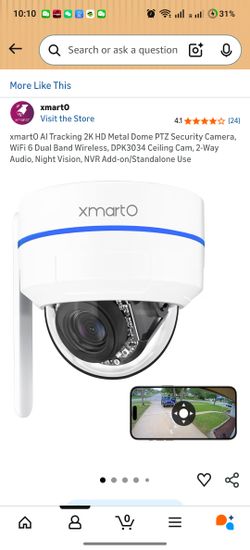 xmartO AI Tracking 2K HD Metal Dome PTZ Security Camera, WiFi 6 Dual Band Wireless, DPK3034 Ceiling Cam, 2-Way Audio, Night Vision, NVR Add-on/Standal