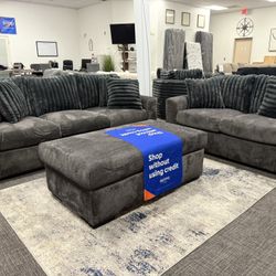 Dark Gray Sofa & Loveseat + Ottoman Set - Free Delivery 