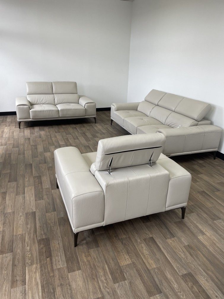 Kimora 3piece Top Grain Leather Set Sofa, Loveseat, Chair for Sale