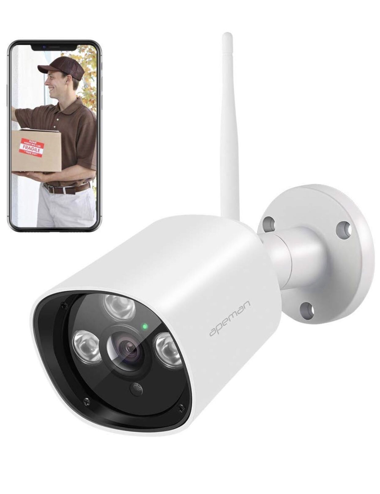 Outdoor Security Camera Wireless 1080P Home Surveillance System WiFi IP Camera CCTV IP66 Waterproof Night Vision Motion Detection Compatible with iOS