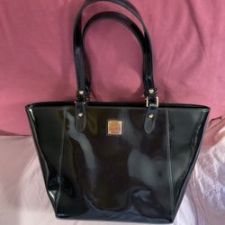 Dooney And Bourke Black Real Patent Leather Tote Handbag