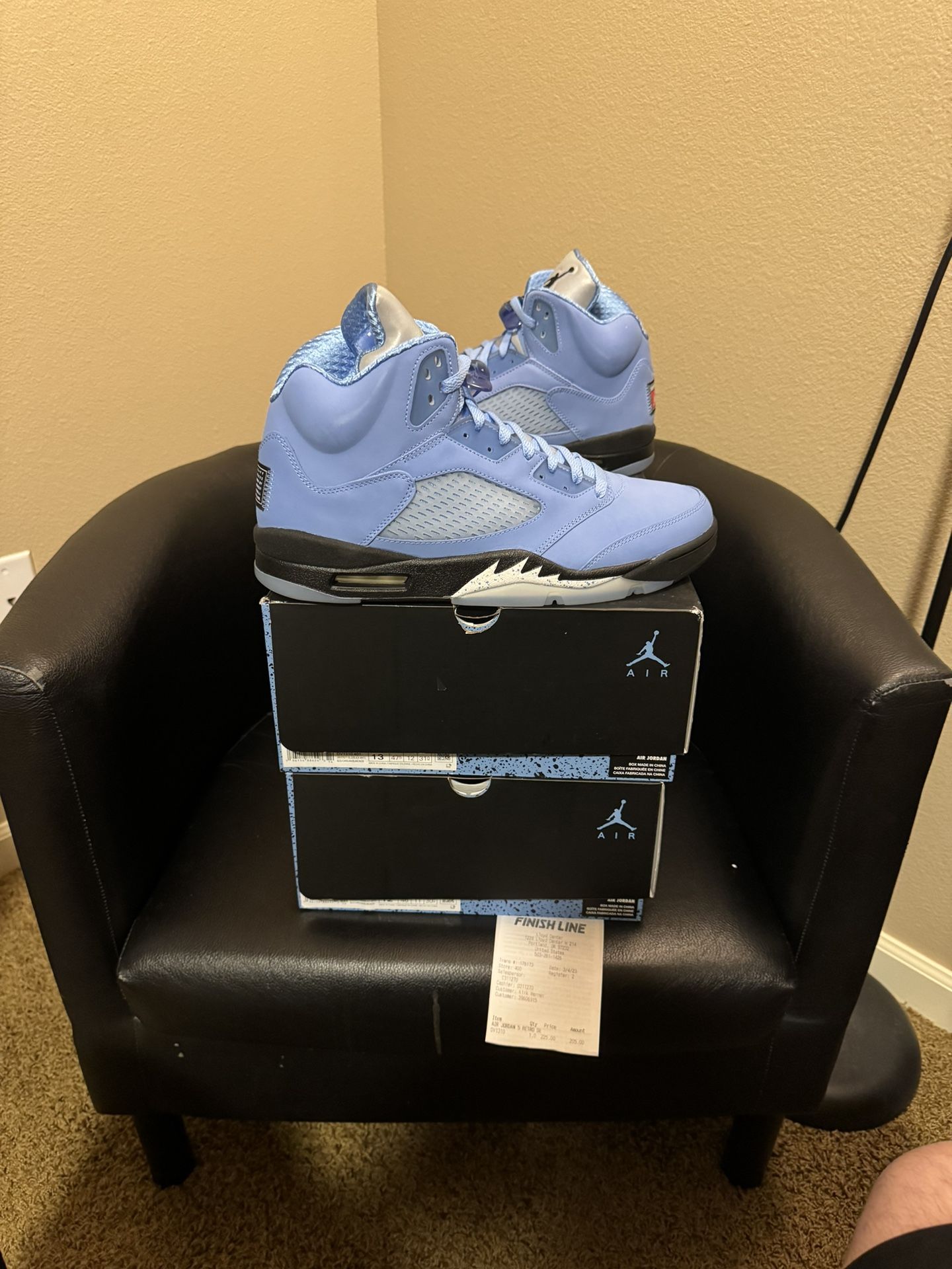 Brand new Air Jordan University blue 5’s sizes 12&13 with original box and proof of purchase. No trades cash is king and price is firm.