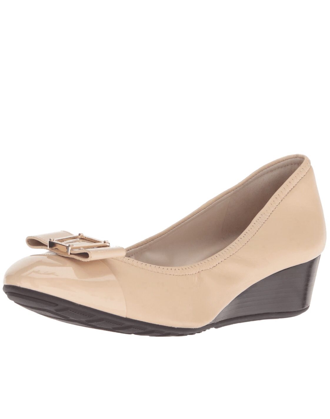 COLE HAAN Emory Bow 1.5" Wedge Heel Slip On Shoe Nude Leather NIB $180 s10 B