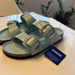 Birkenstock Arizona Big Buckle Natural Leather Patent  High Shine Surf Green US 8-8,5 EU 39 