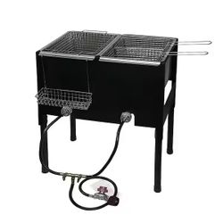 17.5 qt. Portable LPG Propane Dual Burner Deep Fryer Outdoor Cooker Station with Triple Fry Baskets