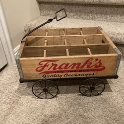Spectacular Vintage “FRANK’S QUALITY BEVERAGES” Bottle Crate W/ Metal Americana Wagon!!