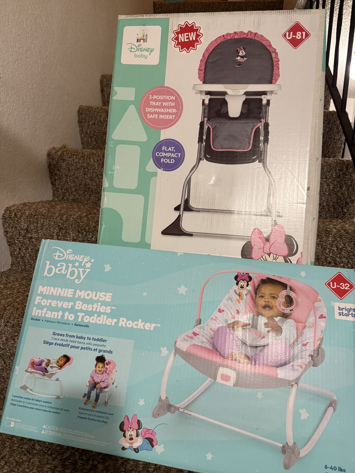 New Baby Girl High Chair & Rocker Minnie Mouse