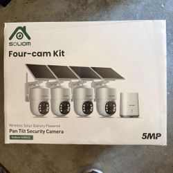 SOLIOM- 5MP Security Cameras Wireless Outdoor, No Subscription & Solar Powered,4-Cam Pack