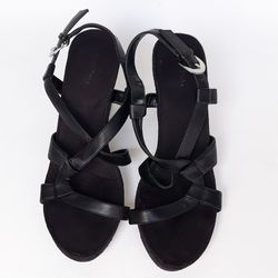 Black wedge sandals