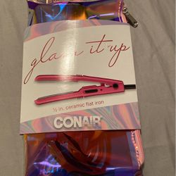 CONAIR 1/2 Inch Ceramic Flat Iron GLAM IT UP To-Go Zipper Pouch