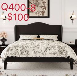 Queen Size Bed Frame with Elegant Wingback Headboard（Q400-8）