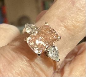 4 Ct Pink Radiant Lab Diamond With .72 In Side Diamonds , VS. NEW Sz7