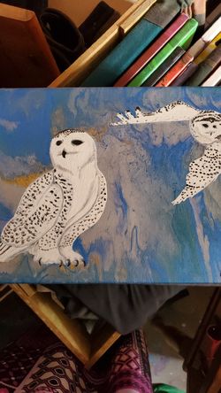 Abstract Impressionist painting of Snow Owls